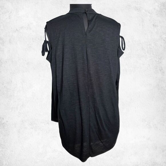 Lane Bryant Black Cold Shoulder Top 22/24 Plus Size Tie Sleeve Modal Blend Tunic - Picture 6 of 7